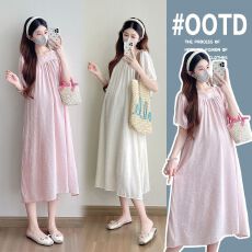 实拍孕妇夏季连衣裙2026新款夏装中长款方领雪纺裙子减龄韩版宽松