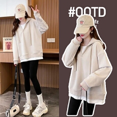 批发实拍孕妇装秋季秋冬/华棉/后包领/宽松假两件拼接宽松卫衣网红款