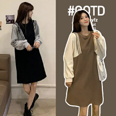 批发大量图片已处理孕妇装连衣裙早秋装2025新款拼色裙子秋冬