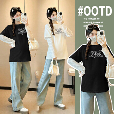 批发实拍高弹力纯棉孕妇<b class='q'>春</b>装上衣2026新款假两件<b class='q'>春</b>秋宽松休闲体恤