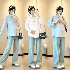批发实拍孕妇装衬衫秋装2026新款刺绣蝴蝶结衬衣上衣春秋孕妇装长袖