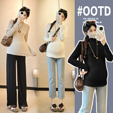 批发实拍大量纯棉高弹力孕妇装打底衫上衣立领T恤春秋款短款