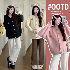 批发实拍大量好质量大板型孕妇装毛衣外套秋冬装毛衣开衫宽松大码