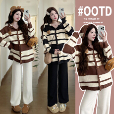 批发2025新款实拍大量秋冬绵羊绒孕妇装毛衣外套开衫加休闲裤秋冬套装