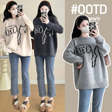 批发实拍好质量孕妇装毛衣秋冬装新款猫和狗卡通针织衫<b class='q'>春</b>秋款