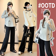 批发实拍大量孕妇装早秋季打底衫2025新款春秋长袖蝴蝶结T恤