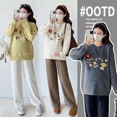 批发实拍2025孕妇秋季新款字母刺绣针织衫趣味减龄甜美设计感毛衣