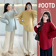 批发实拍大量好质量中长款孕妇装毛衣秋冬套装2025新款新年红色上衣