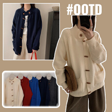 批发实拍好质量大板型孕妇装毛衣外套秋冬装毛衣开衫宽松牛角扣款