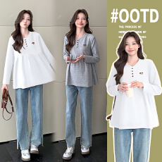 批发实拍孕妇装秋装2025秋季外穿新款<b class='q'>百搭</b>休闲长袖甜美纯棉卡通娃娃衫