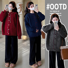 批发实拍宽松厚实大板型孕妇装毛衣外套秋冬装新款刺绣卡通开衫宽松