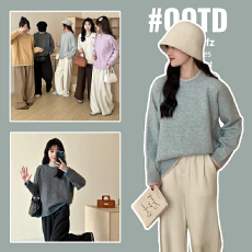 批发2025孕妇装秋冬圆领绣标拼色边毛衣女软糯宽松<b class='q'>百搭</b>减龄奶系针织衫