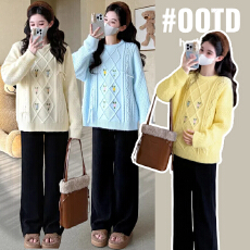 批发实拍孕妇装慵懒风提花菱格毛衣2025秋季温柔气质显瘦<b class='q'>百搭</b>针织衫冬