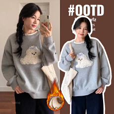 批发孕妇纯棉卫衣2025新款秋冬加绒加厚潮设计感圆领保暖卡通刺绣上衣