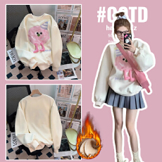 批发孕妇装甜美可爱长袖加绒加厚卫衣外套秋季宽松慵懒风3D刺绣上衣冬