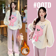 批发孕妇装甜美可爱长袖加绒加厚卫衣外套秋季宽松慵懒风3D刺绣上衣冬