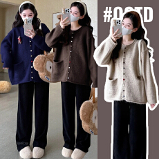 批发实拍孕妇装大码毛衣开衫外套秋冬2025新款卡通小熊百搭上衣女显瘦