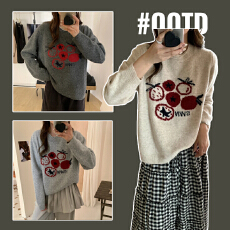 批发实拍孕妇装韩系番茄提花套头毛衣女秋冬<b class='q'>百搭</b>薄款内搭针织衫打底衫