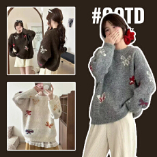 批发实拍孕妇装韩系慵懒风圆领套头毛衣女秋冬新款宽松<b class='q'>百搭</b>针织衫上衣