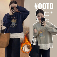 批发孕妇冬装加厚加绒卫衣女秋冬2025新款潮卡通宽松圆领保暖外穿上衣