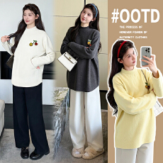 实拍孕妇装2025秋冬新款设计感立领樱桃软糯慵懒风怀孕期针织毛衣