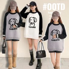 批发实拍孕妇装秋冬毛衣2025新款<b class='q'>韩版</b>中长款宽松减龄卡通插肩袖针织衫