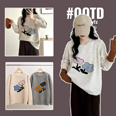 批发实拍原版宽松大板型孕妇装毛衣秋冬装新款花朵刺绣针织衫上衣