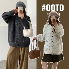 批发实拍孕妇装宽松慵懒风针织开衫秋冬<b class='q'>新款</b>软糯撞色毛衣<b class='q'>外套</b>大码上衣