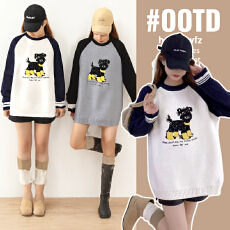 实拍孕妇装秋冬毛衣2025新款韩版中长款宽松减龄卡通插肩袖针织衫