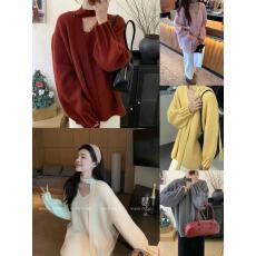 批发好质量孕妇装毛衣秋冬装新款围巾针织衫上衣宽松V领中长款