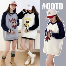 批发实拍孕妇装秋冬毛衣2025新款<b class='q'>韩版</b>中长款宽松减龄卡通插肩袖针织衫