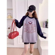 批发孕妇装秋冬毛衣2025新款<b class='q'>韩版</b>中长款宽松减龄字母插肩袖针织衫上衣