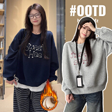 批发实拍孕妇装加厚加绒秋冬新款潮刺绣花宽松圆领韩版保暖上衣小个子