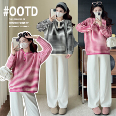 实拍好质量厚实孕妇装毛衣秋冬装新款条纹针织衫宽松时髦显瘦