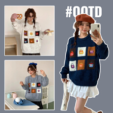 批发实拍孕妇装秋冬慵懒软糯套头毛衣2025新款秋季新款宽松卡通针织衫