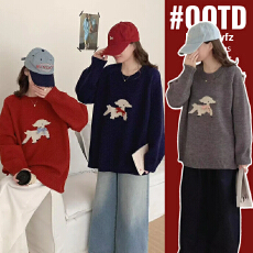 批发实拍好质量孕妇装毛衣秋冬装新款小羊刺绣卡通针织衫宽松秋冬毛衣