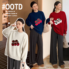 孕妇装韩系减龄番茄圆领外套女秋季新款软糯减龄毛衣针织上衣