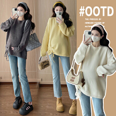 批发实拍好质量厚实大板型孕妇装毛衣秋冬装净版褶皱针织衫上衣