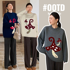 实拍好质量大板型宽松孕妇装毛衣秋冬装新款卡通秋冬孕妇上衣