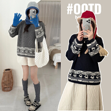 批发实拍<b class='q'>孕妇装</b>套头毛衣2025新款冬季加厚港味复古慵懒风内搭针织衫