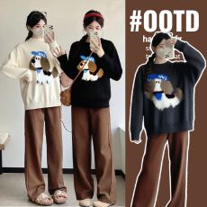 批发实拍毛衣65衣长绵羊绒刺绣孕妇装毛衣秋冬装新款小狗针织衫<b class='q'>春</b>秋装