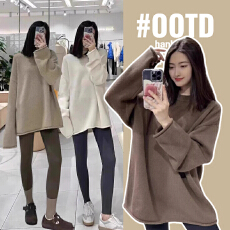 批发孕妇装浣熊绒软糯圆领毛衣秋冬内搭慵懒风宽松中长款针织衫上衣厚