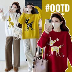 批发实拍孕妇装2025秋季新款卡通时尚针织衫趣味减龄甜美设计感毛衣<b class='q'>冬</b>