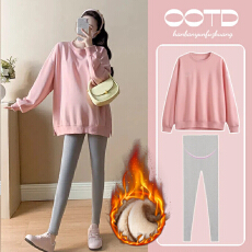 批发实拍孕妇秋装套装2025新款卫衣上衣+<b class='q'>打底裤</b>秋冬加绒两件套