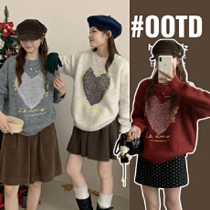 批发实拍孕妇装2025孕妇秋季新款爱心时尚针织衫趣味减龄甜美设计毛衣