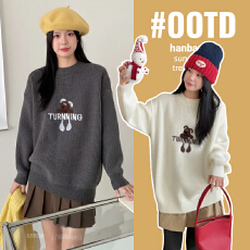 批发实拍孕妇装2025新款时尚高端刺绣卡通毛衣秋<b class='q'>冬</b>宽松孕妇套头针织衫