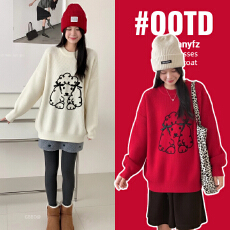 批发实拍孕妇装2025新款时尚高端刺绣织毛衣秋<b class='q'>冬</b>宽松孕妇套头针织衫