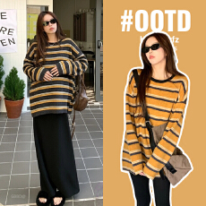 批发实拍孕妇装仿兔毛绒条纹毛衣秋<b class='q'>冬</b>款加厚粗针保暖宽松慵懒针织上衣