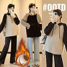 批发实拍孕妇秋装2025新款孕妇装卫衣连帽外套加绒加厚秋冬款上衣