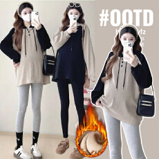 批发实拍孕妇加绒秋装2025新款孕妇装卫衣连帽外套加绒秋冬款上衣